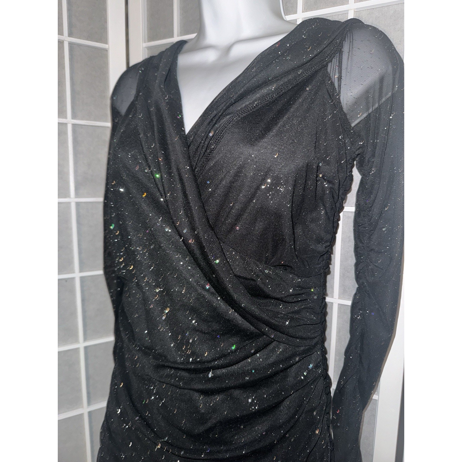New Lavish Ivy Black & Silver Dress Size Medium Long Sleeve — image 2 of 4